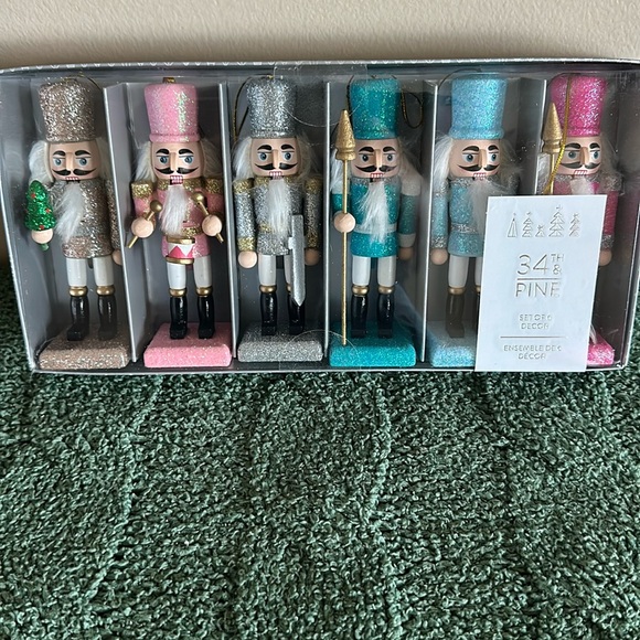 34th & Pine Christmas Holiday Nutcracker Ornaments Set of 6 Pink Blue NEW - Picture 1 of 4